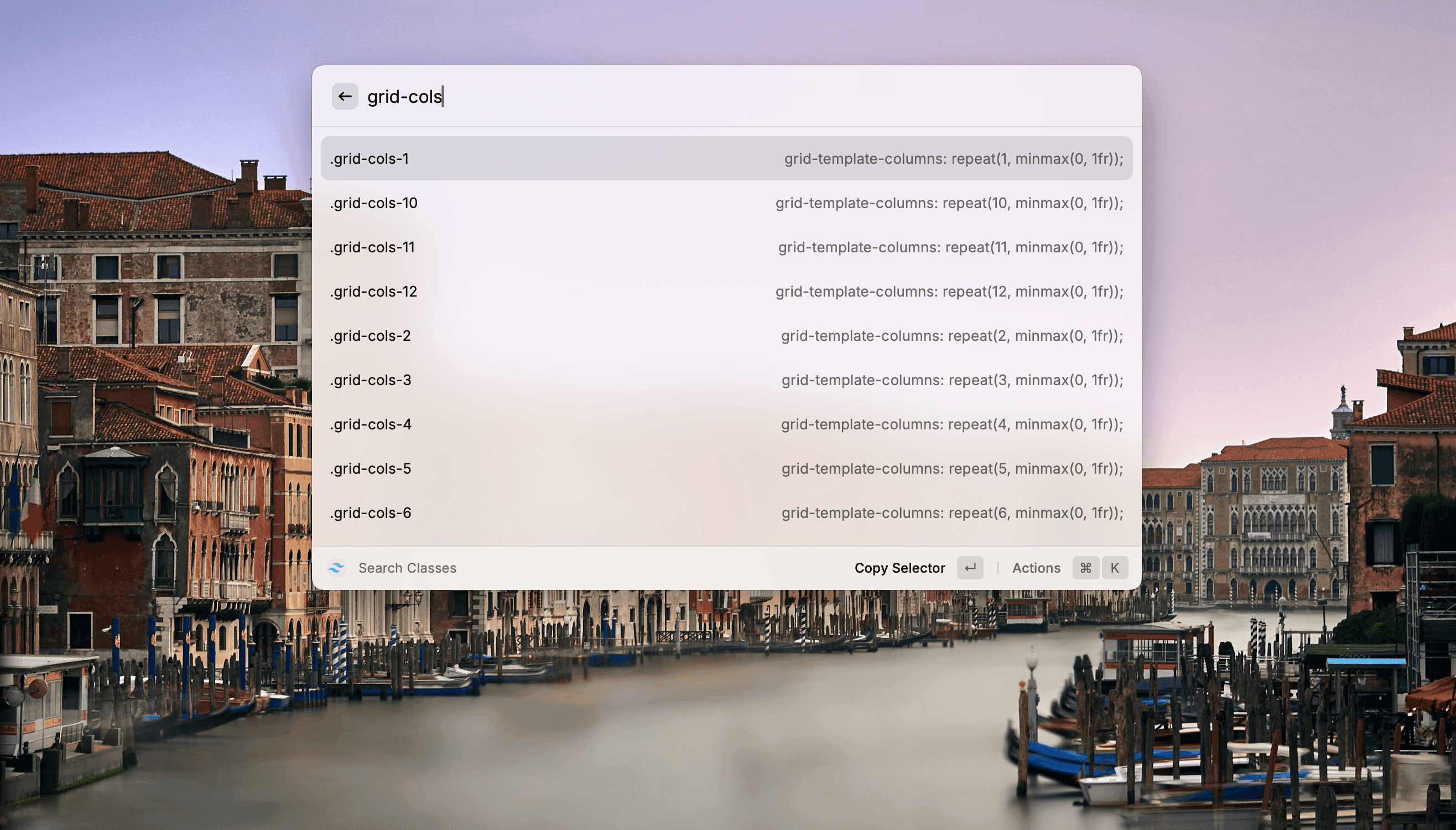 Quick search Tailwind Classes and Font Awesome Glyph