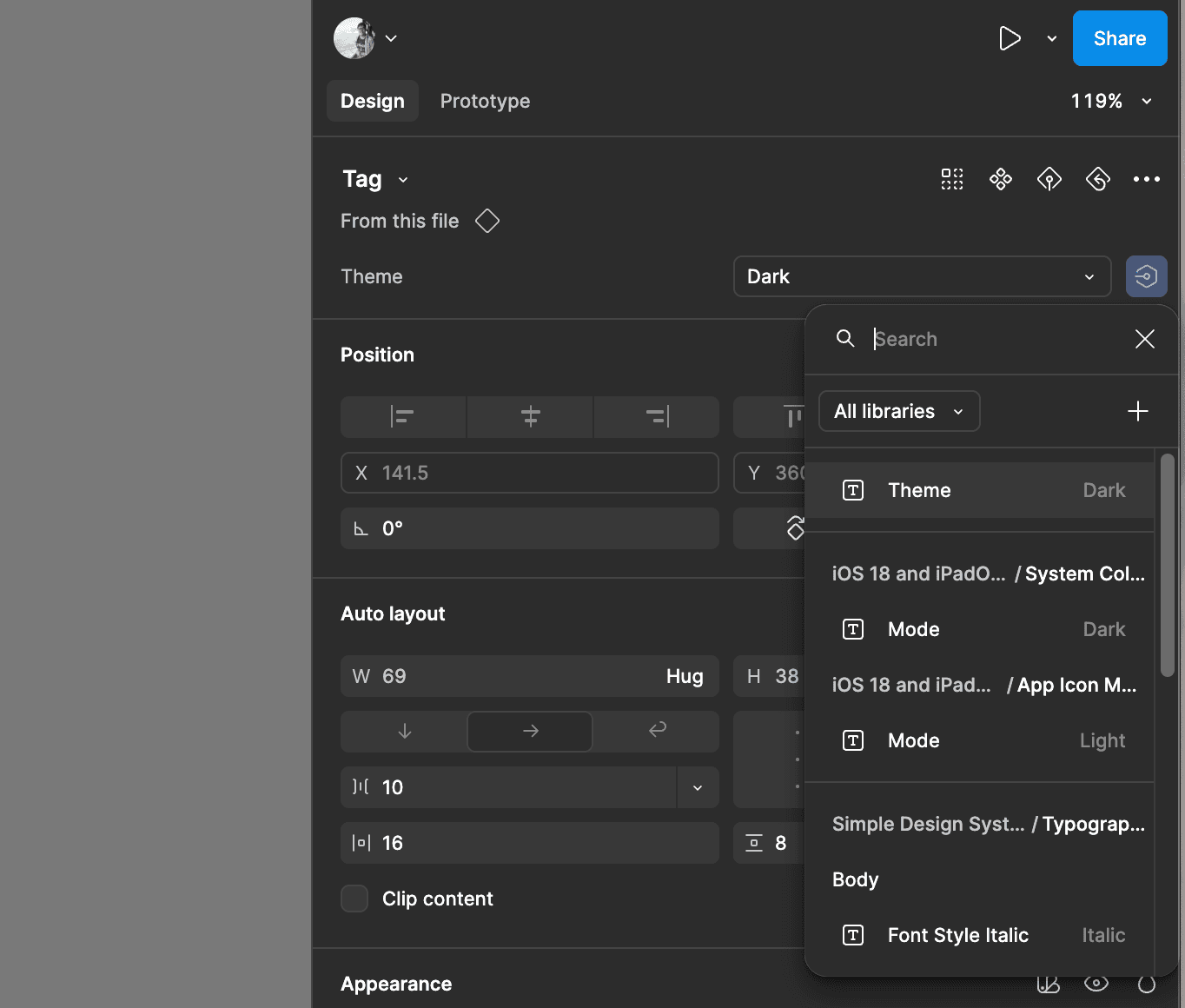 Screenshot of applying variable mode to variants