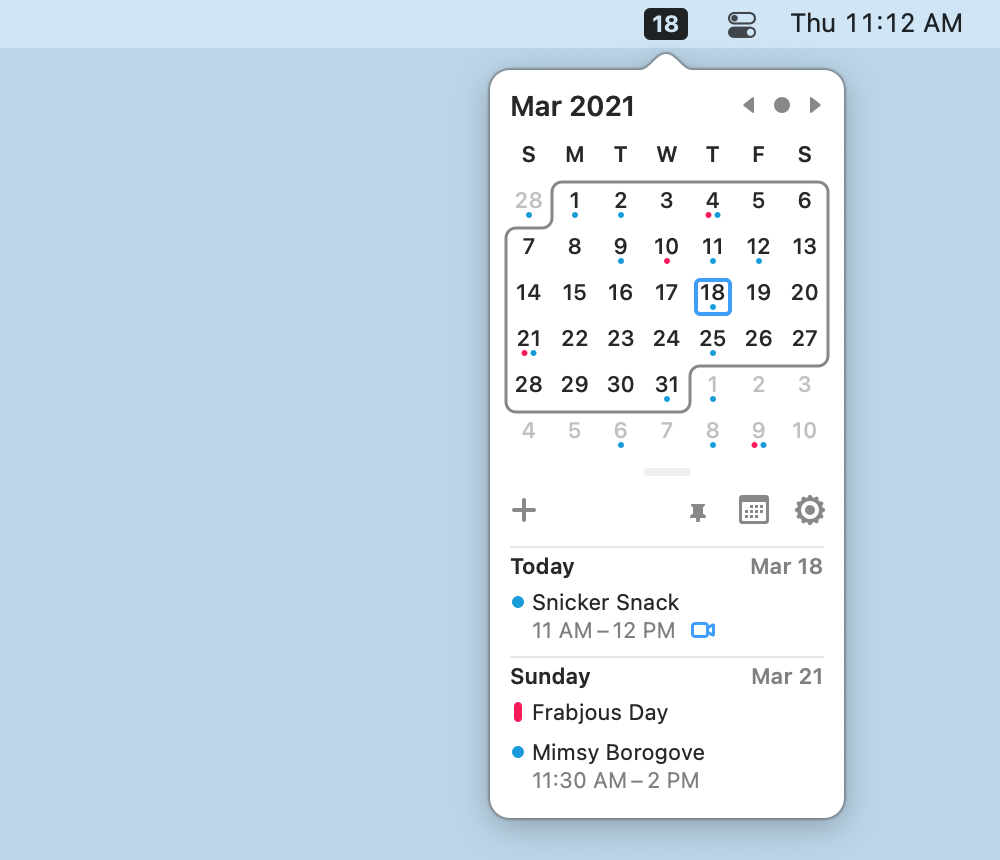 Screenshot of Itsyal, Menu Bar Calendar with event integration